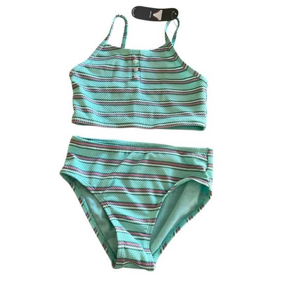 Girls swimsuit size 6x six NEW teal pink bikini summer two piece - Picture 1 of 8